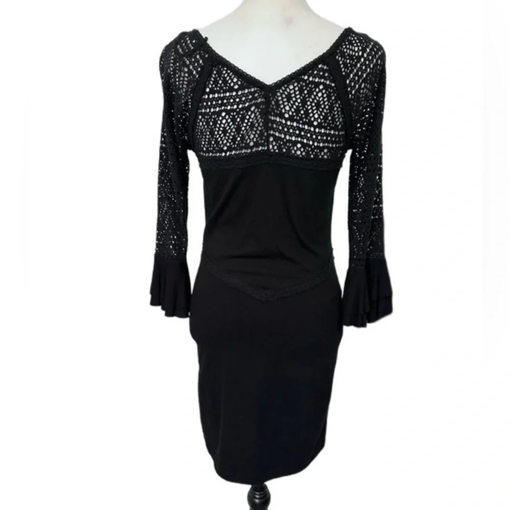 Free People City Girl Bodycon‎ Crotchet Bell Sleeve Mini Dress Black Size S